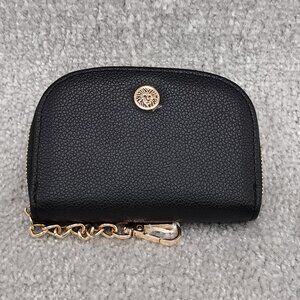 Anne Klein Half Moon Zip Around Mini Wallet Case Keychain Black